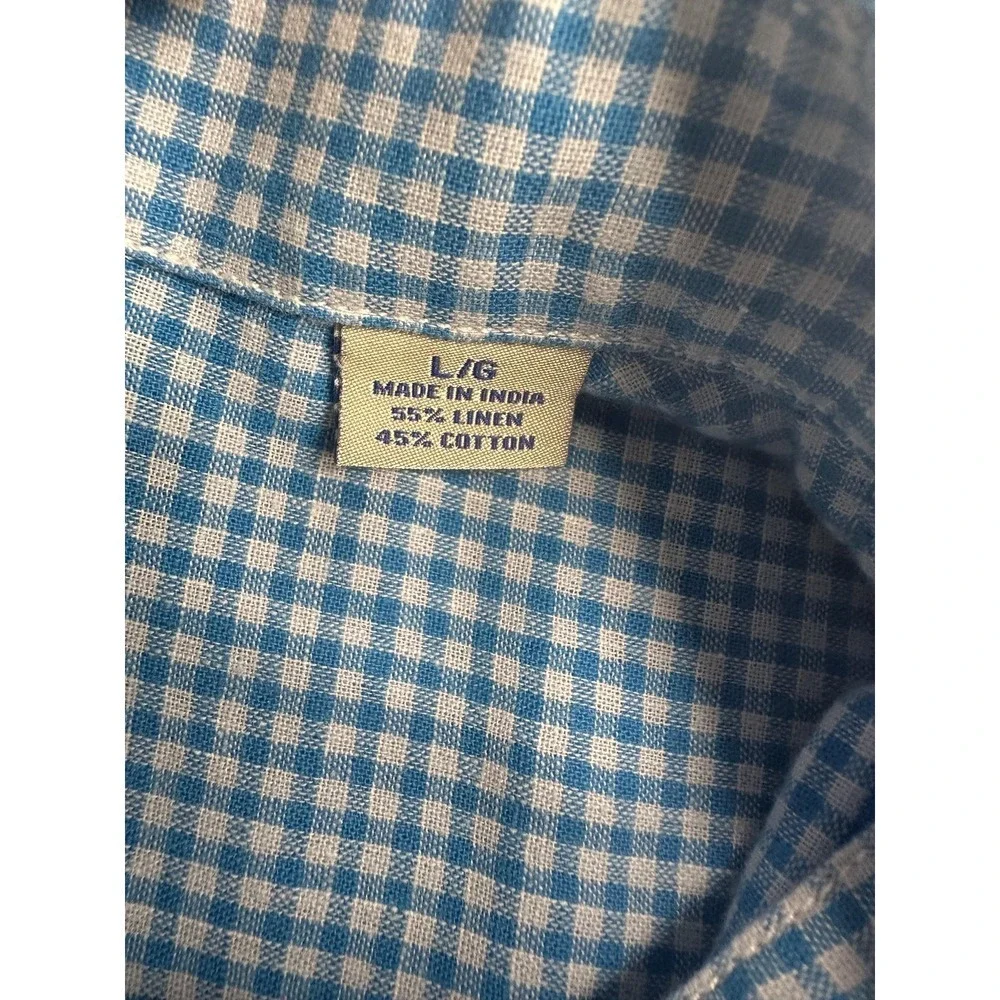Tommy Bahama Shirt Mens Large Blue Gingham Linen Cotton Short Sleeve Button‎ Up
